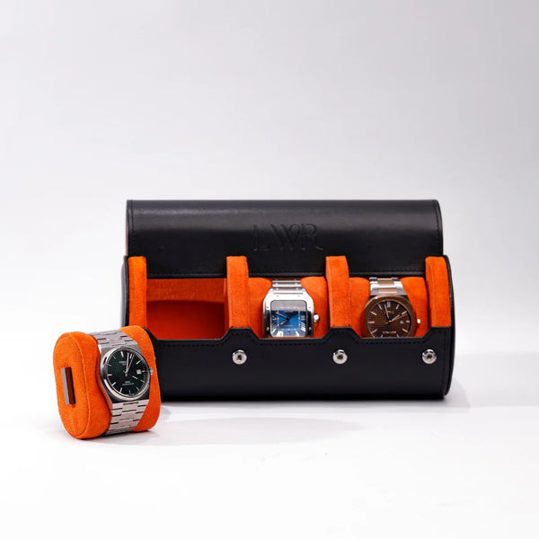 The Raven Black X Orange Watch Roll - 3 Slot