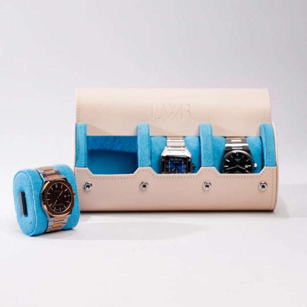 The Pastel Pink X Blue Watch Roll - 3 Slot