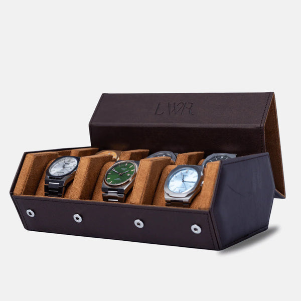 The Pecan Brown Watch Roll - 6 Slot