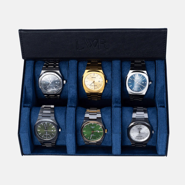 The Raven Black X Blue Watch Roll - 6 Slot