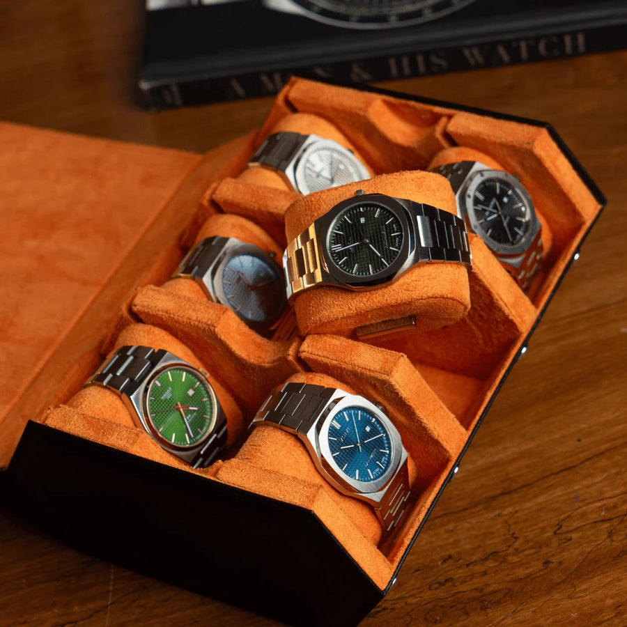 The Raven Black X Orange Watch Roll - 6 Slot