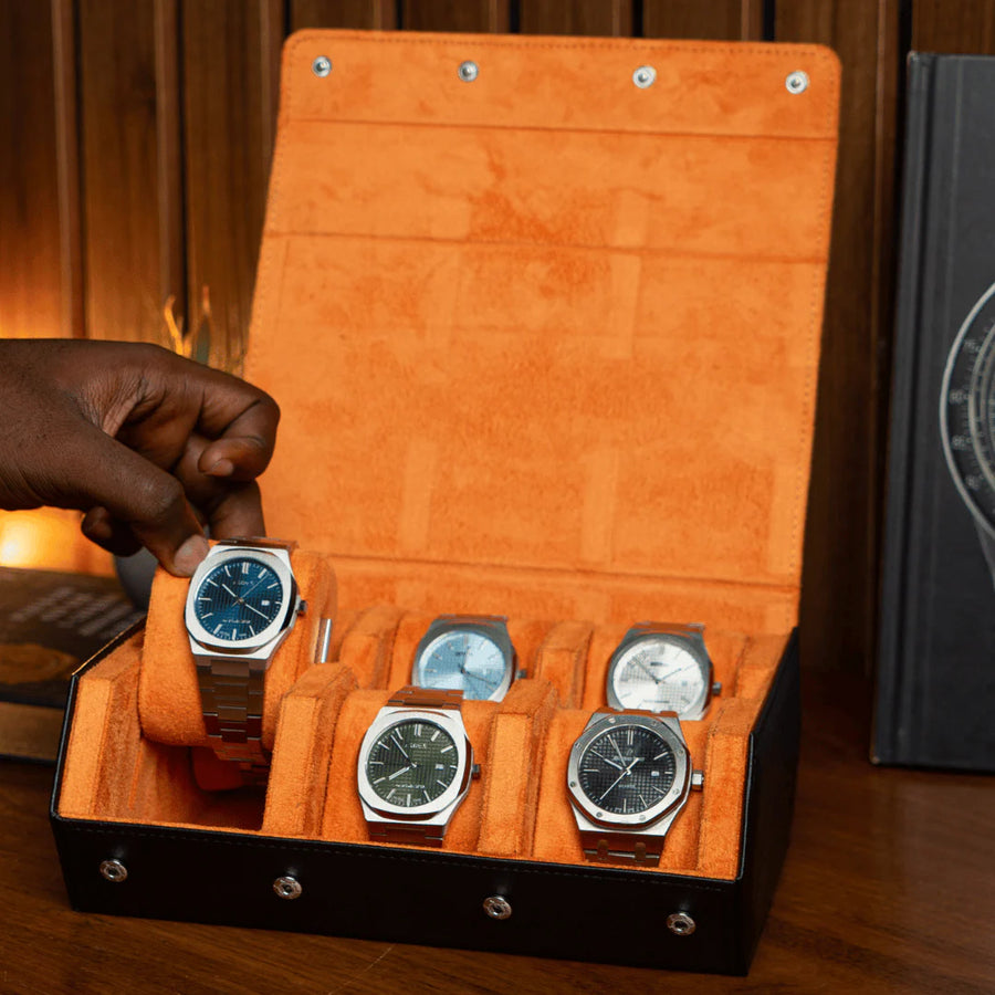 The Raven Black X Orange Watch Roll - 6 Slot
