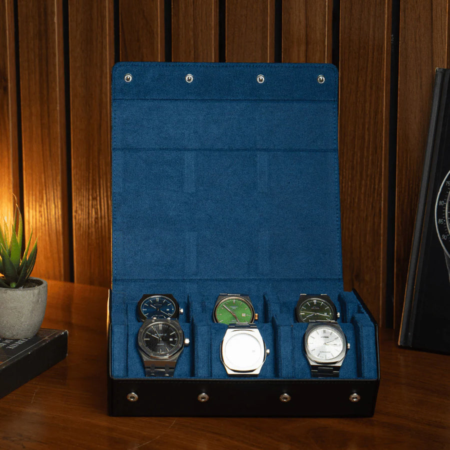The Raven Black X Blue Watch Roll - 6 Slot