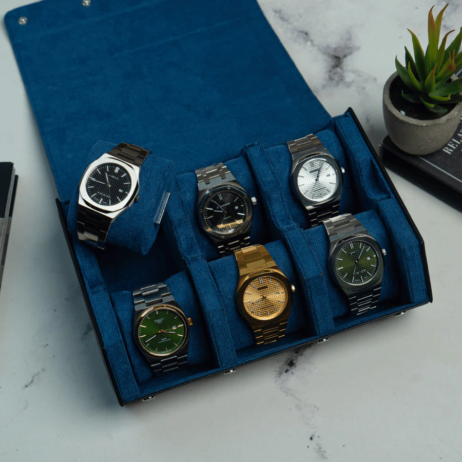 The Raven Black X Blue Watch Roll - 6 Slot