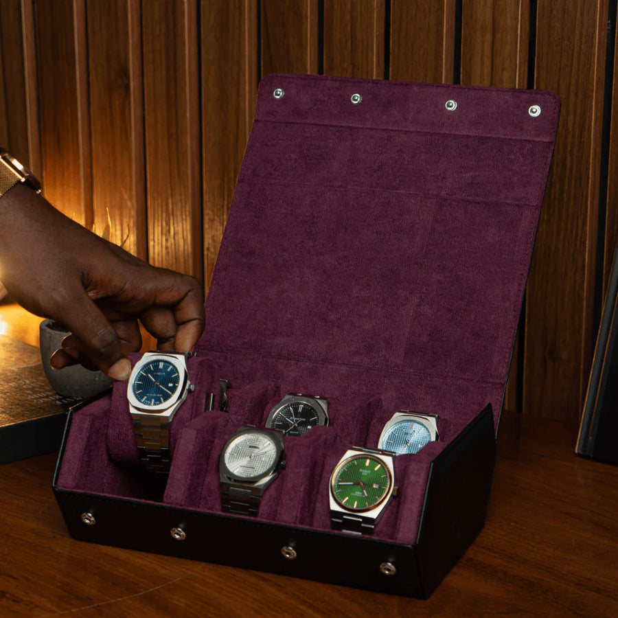 The Raven Black X Purple Watch Roll - 6 Slot