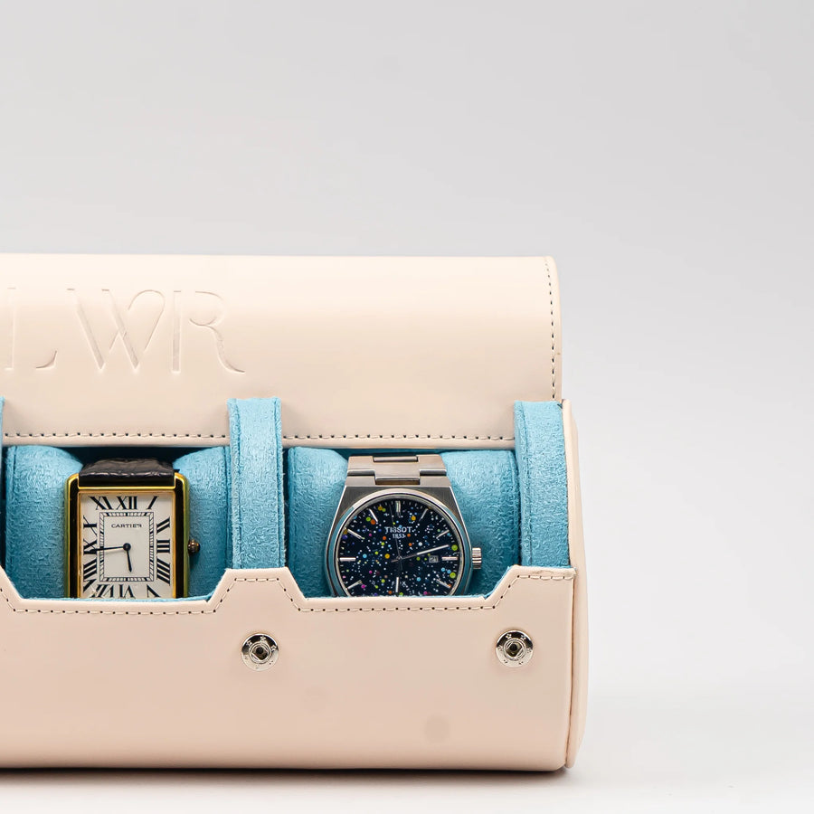 The Pastel Pink X Blue Watch Roll - 3 Slot