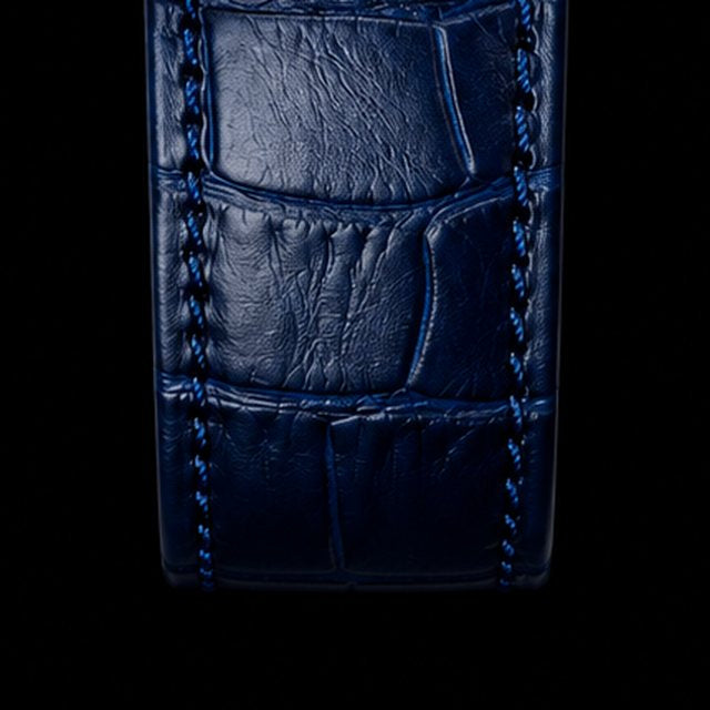 Blue croc leather strap with contrast stitching