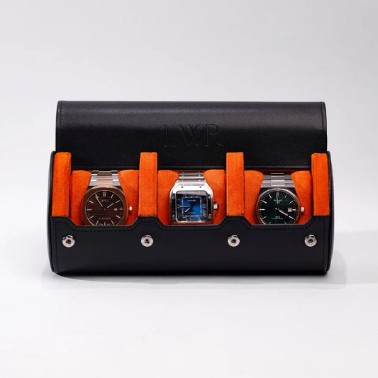 The Raven Black X Orange Watch Roll - 3 Slot