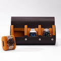 The Pecan Brown Watch Roll - 3 Slot