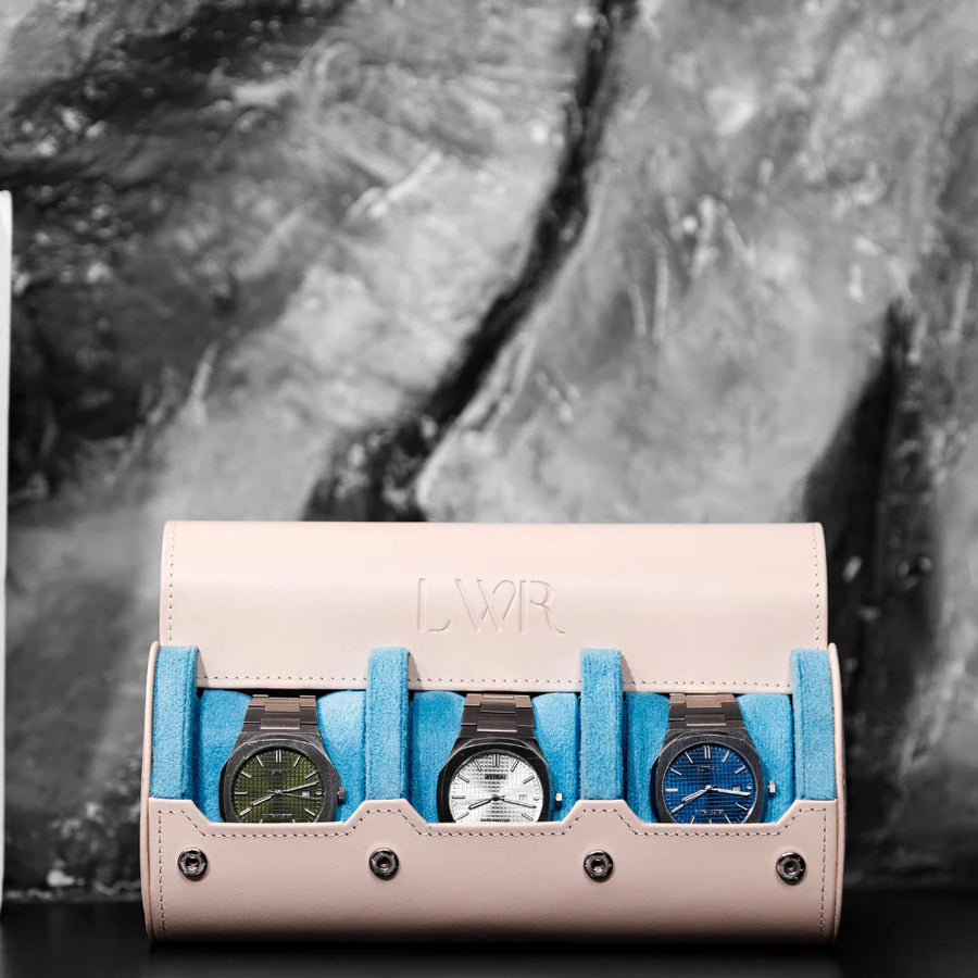 The Pastel Pink X Blue Watch Roll - 3 Slot