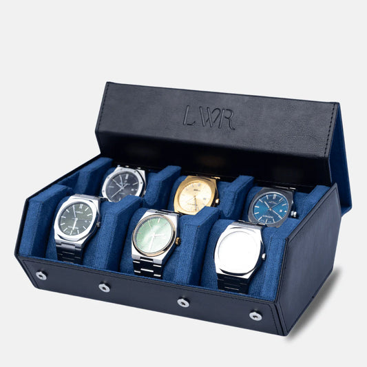 The Raven Black X Blue Watch Roll - 6 Slot