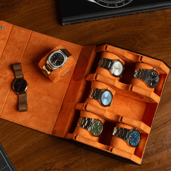 The Raven Black X Orange Watch Roll - 6 Slot