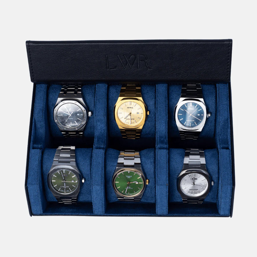 The Raven Black X Blue Watch Roll - 6 Slot