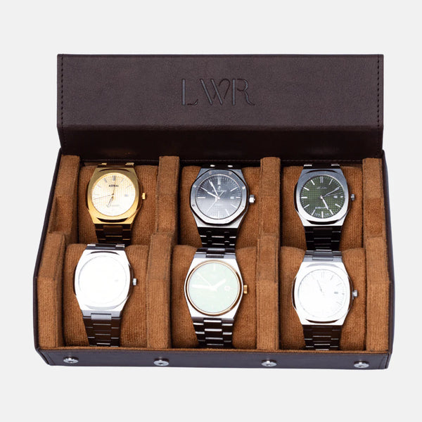 The Pecan Brown Watch Roll - 6 Slot