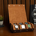 The Pecan Brown Watch Roll - 6 Slot