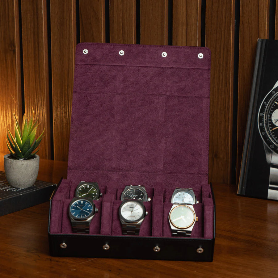 The Raven Black X Purple Watch Roll - 6 Slot