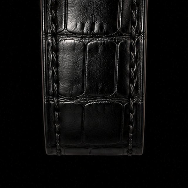 Black croc leather strap with stitching