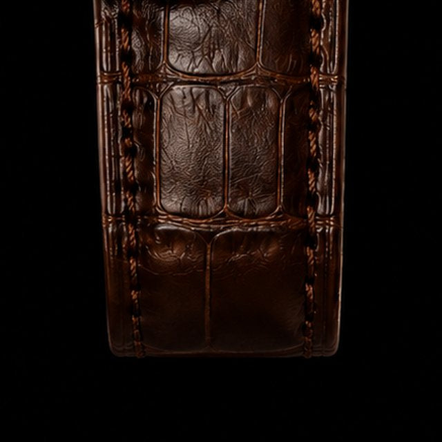 Brown croc leather strap with stitching